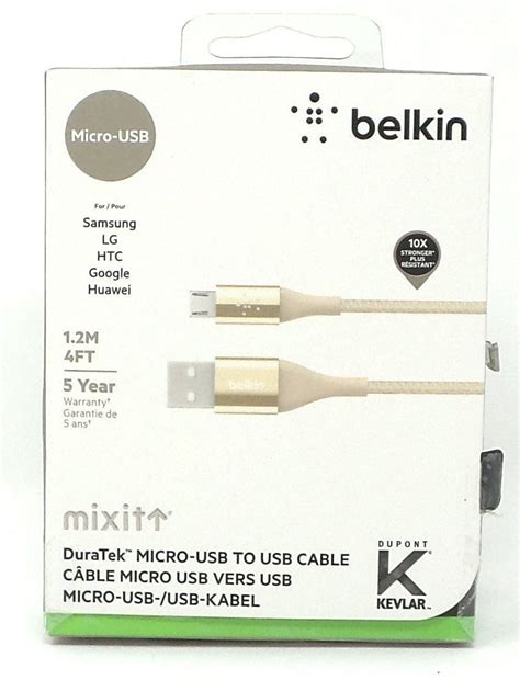 Belkin F Cu Bt Gld Mixit Duratek Kevlar Micro Usb To Usb Cable