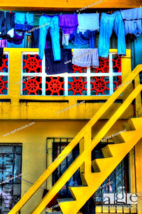 Hdr Yellow Stairs Isla Mujeres Mexico 30012016 Stock Photo