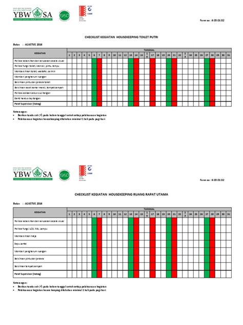 Checklist Kegiatan Housekeeping Toilet P Pdf