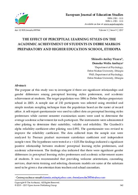 Pdf The Effect Of Perceptual Learning Styles On The Academic