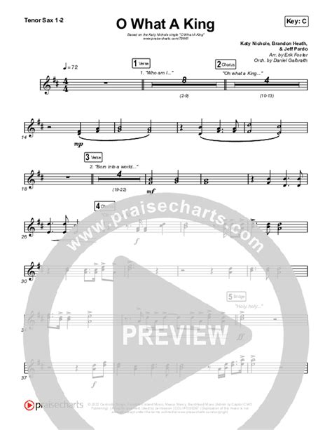 O What A King Tenor Sax Sheet Music PDF Katy Nichole PraiseCharts