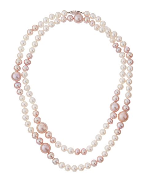 Long Pink And White Freshwater Pearl Necklace 40l White Freshwater