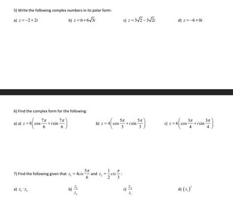 Solved 5 Write The Following Complex Numbers In Its Polar