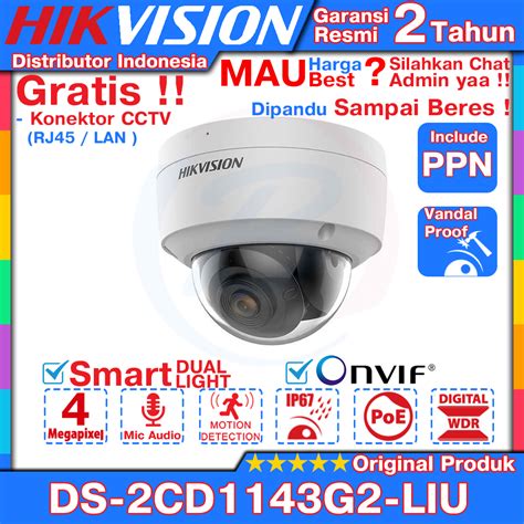 Jual Ipcam Hikvision DS 2cd1143g2 LIU Dome 4mp Smart Dual Mic Original