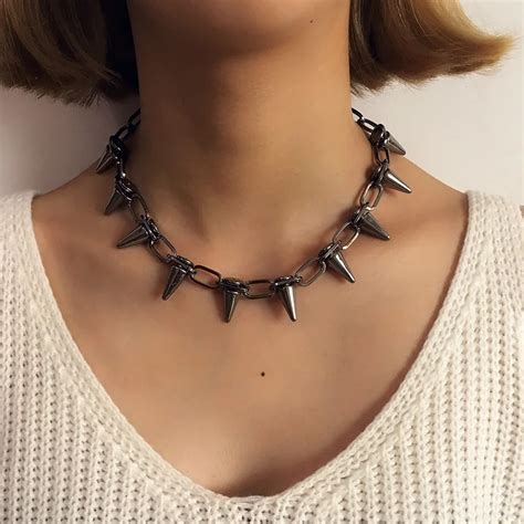 New Rivets Cbb Material Chokers Punk Goth Choker Necklace Black Spike