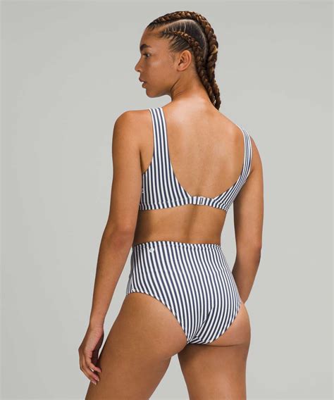 Lululemon Waterside V Seersucker Swim Top C D Cups Energize Stripe