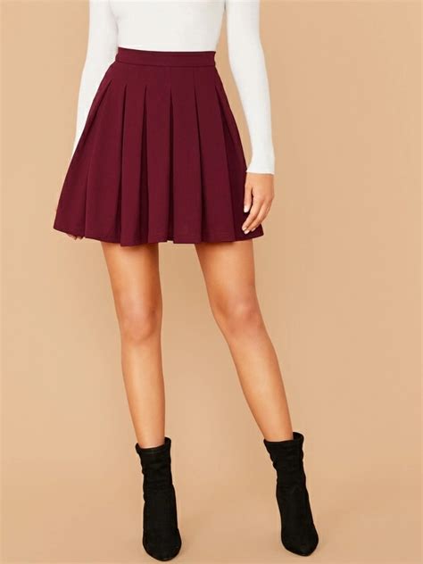 Shein Zip Back Boxy Pleated Skater Skirt Skater Skirt Pleated Skirt