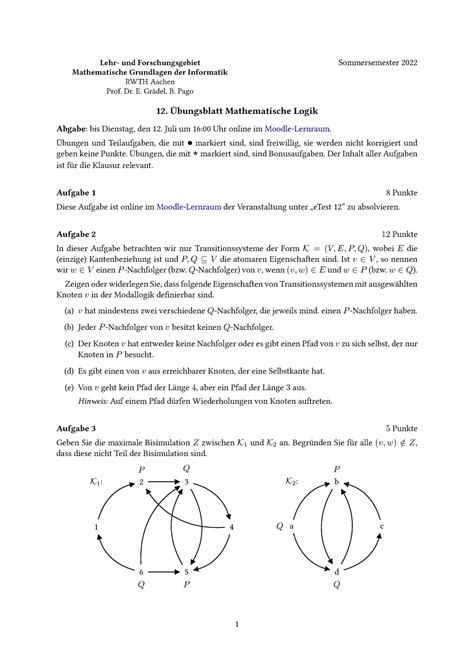 Homework Lehr Und Forschungsgebiet Mathematische Grundlagen Der