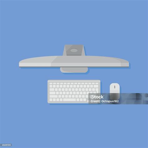 Desktop Personal Computer Flat Style Icon Top View Vector Illustration