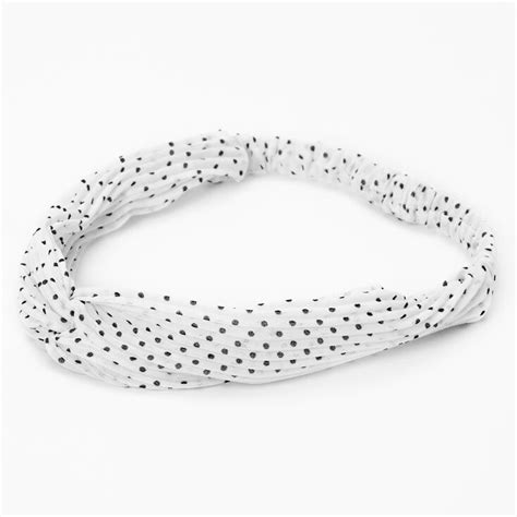 Claires Club Polka Dot Pleated Twisted Headwrap White Claires Us