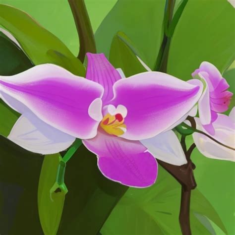 Premium Photo A Painting Of A Purple And White Orchid With A Green