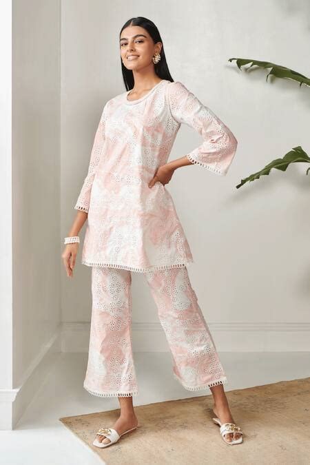 Buy Pink Cotton Printed Marble Round Breccia Kurta And Pant Set For