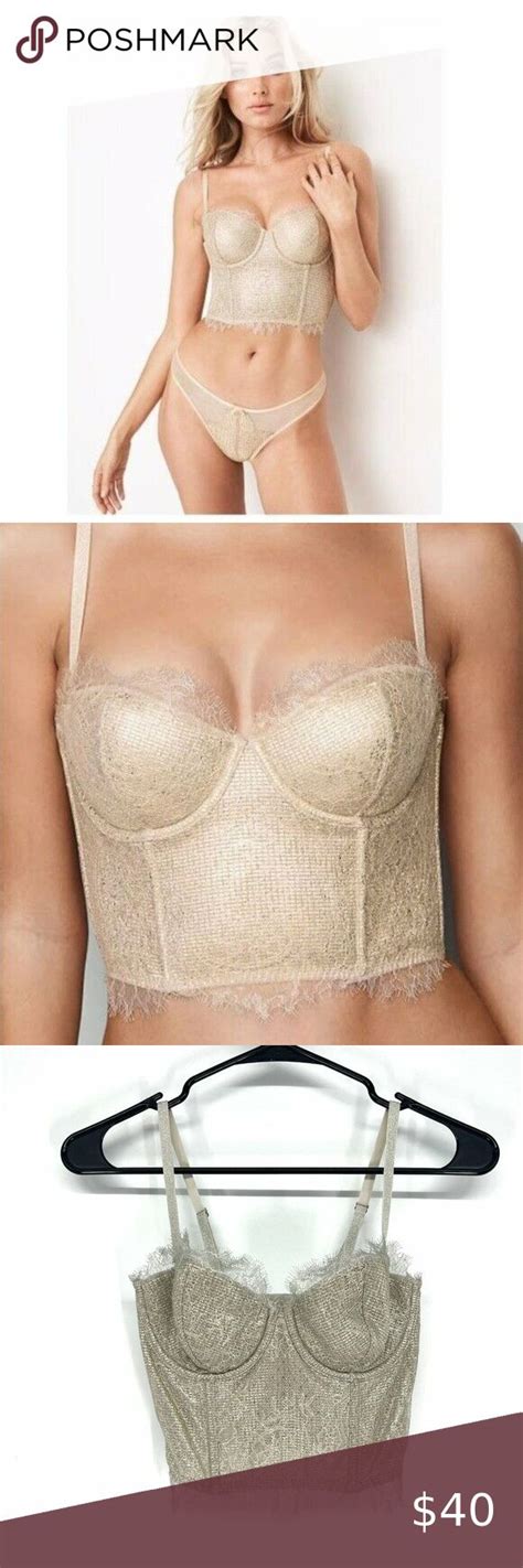 Victoria S Secret Dream Angels Bustier Gold Chantilly Lace Lined