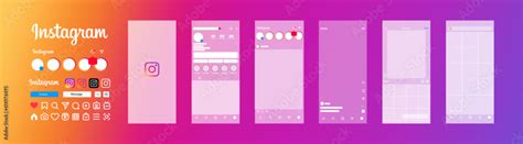 Set Instagram Screen Social Media And Social Network Interface Template