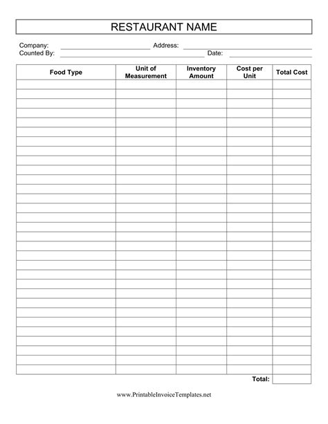 Food Inventory Checklist ~ MS Excel Templates