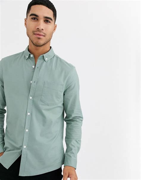 Asos Design Slim Fit Oxford Shirt In Sage Green Asos Green Shirt