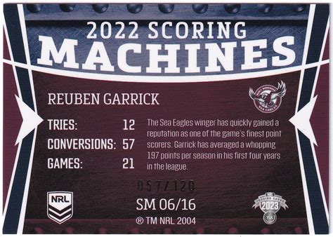 2023 NRL TRADERS TITANIUM SCORING MACHINES SM06 16 REUBEN GARRICK