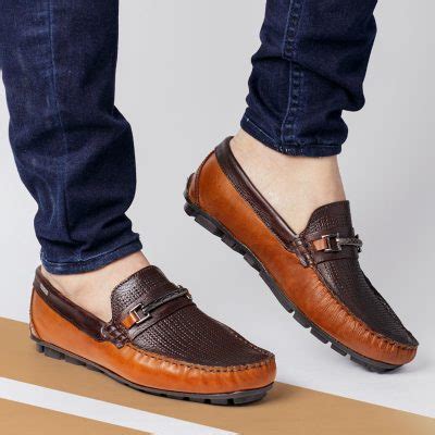 Mocasines Casuales Para Hombre En Cuero Miel Cafe HENDZ