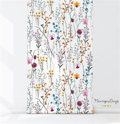 Wild Flowers Removable Wallpaper Garden Flowers Wall Mural Etsy