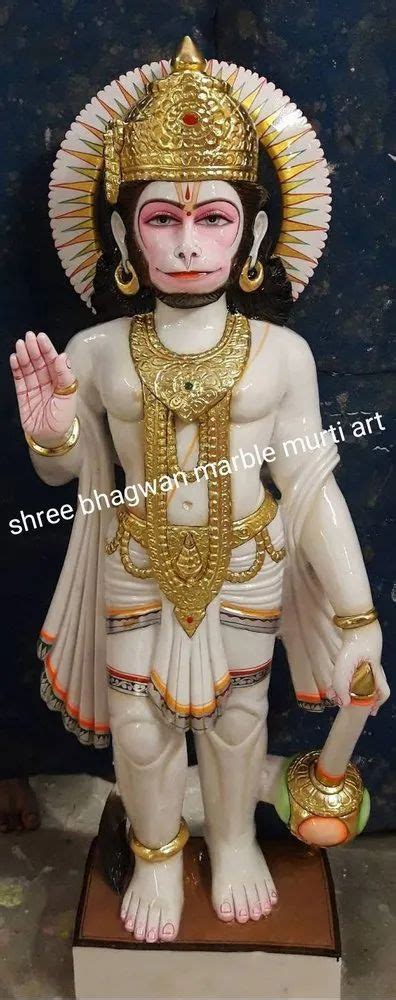 Painted Hindu White Marble Hanuman Ji Status For Temple Size Inch