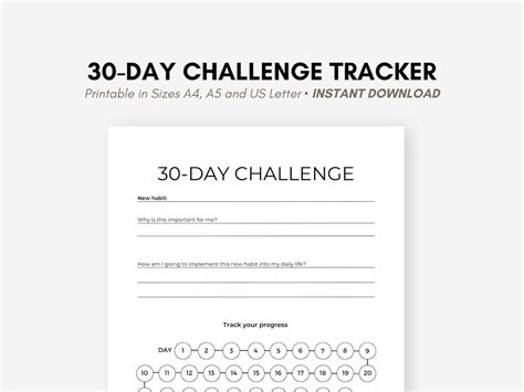 30 Day Challenge Printable Habit Tracker Spreadsheet Goal Setting