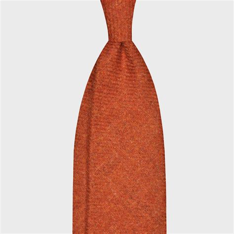 Orange Wool Tweed Handmade 3 Folds Tie