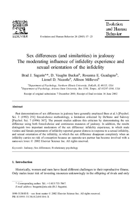 Pdf Sex Differences And Similarities In Jealousy D Vaughn Becker