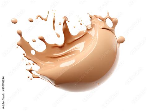 Liquid Foundation Splash Swirl On Studio White Background Nude Cream Fluid Flow With Display