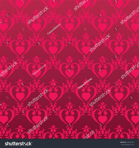 Seamless Damask Wallpaper Red Hearts Stock Vector Royalty Free