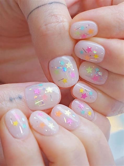 55 Cute Korean Nails Perfect For All Year Around Chunky Glitter