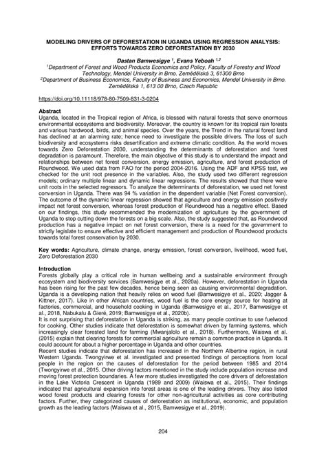 Pdf Modeling Drivers Of Deforestation In Uganda Using Regression