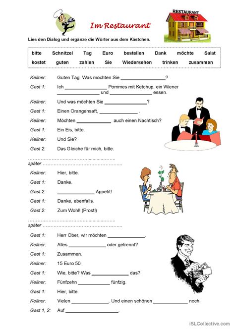 Im Restaurant English ESL Worksheets Pdf Doc