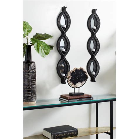 Litton Lane Heart Shaped Black Metal And Mirror Light Wall Sconce