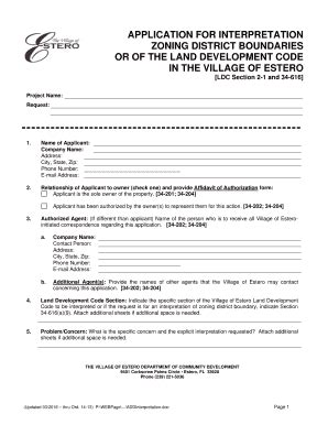 Fillable Online APPLICATION FOR INTERPRETATION ZONING DISTRICT