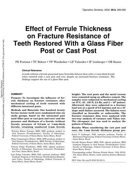 (PDF) Effect of Ferrule Thickness on Fracture Resistance of Teeth Restored With a Glass Fiber ...