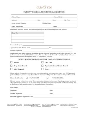 Fillable Online Patient Medical Records Release Form Obgyn Associates