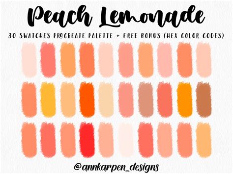 Peach Lemonade Procreate Palette 30 Hex Color Codes Instant Digital