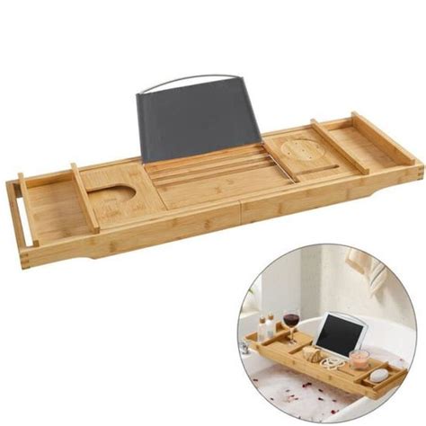 Plateau De Baignoire En Bambou Extensible Avec Compartiments Bois