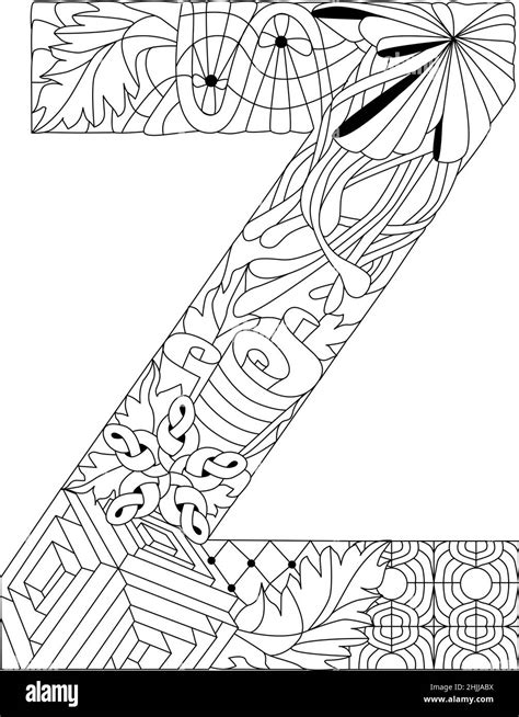 Zentangle Stylized Alphabet Letter Z For Coloring Vector