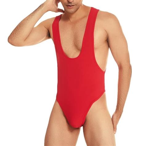 Funny Sexy One piece Bikini Men s One piece Rib Underwear Sous vêtements avec taille Rouge Rouge