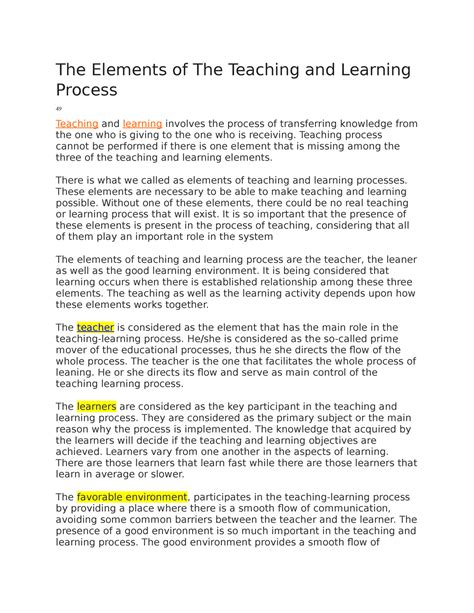 The Elements Of The Teaching And Learning Process The Elements Of The