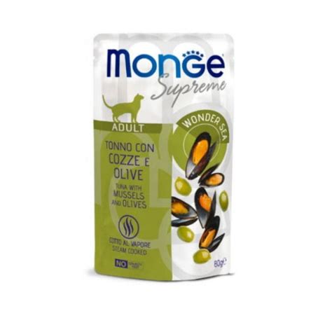 MONGE SUPREME ADULT - Tuńczyk z małżami i oliwkami - karma mokra ...