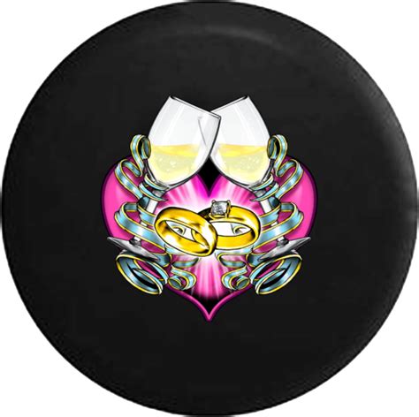 Just Married Heart Wedding Anniversary Rings Love Husband Wife On Black Spare Tire Cover Jeep