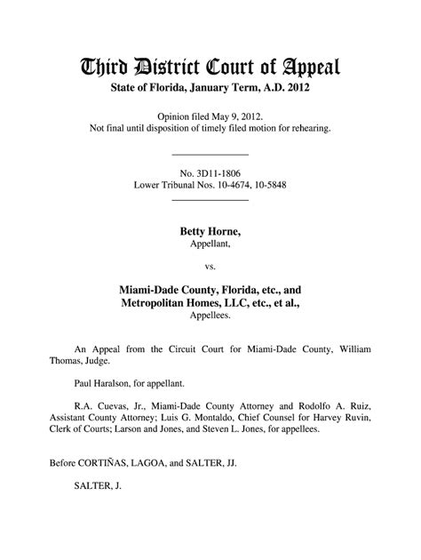 Third District Court of Appeal State of Florida, January Term, a Form ...