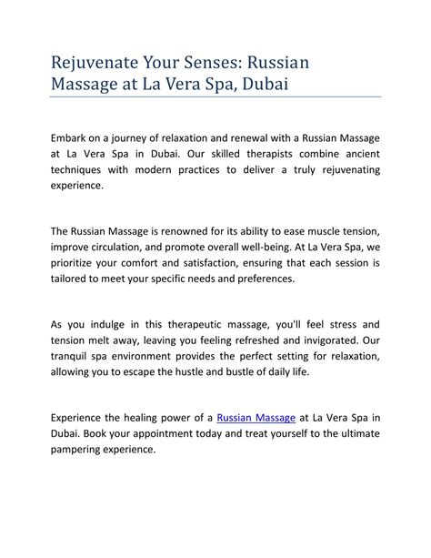 Ppt Rejuvenate Your Senses Russian Massage At La Vera Spa Dubai