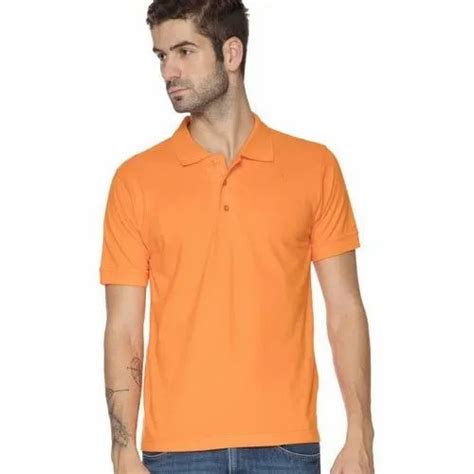 Combed Ring Spun Cotton Half Sleeves Ruffty Polo Solid Orange T Shirt