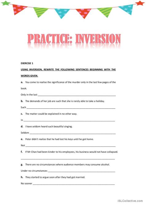 Inversion English ESL Worksheets Pdf Doc