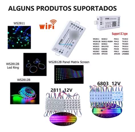 Controladora C Controle Wifi P Fita Led Rgb Digital 2811 2812 De