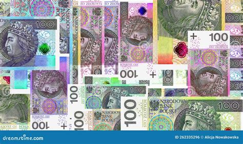 Poland Zloty 100 PLN Banknotes Abstract Color Mosaic Pattern Stock