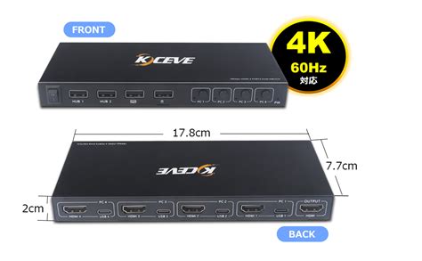 Jp Kceve 新モデルusb Hdmi Kvm切替器、pc切替器 4入力1出力、4k60hz超高精細解像度、4つの